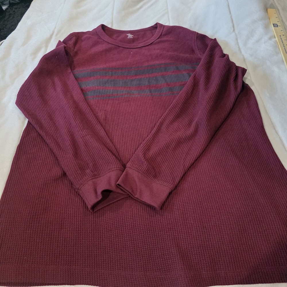 Sonoma Men Thermal Cabin Maroon Striped Waffle Tee Long Sleeve Big & Tall 2XB